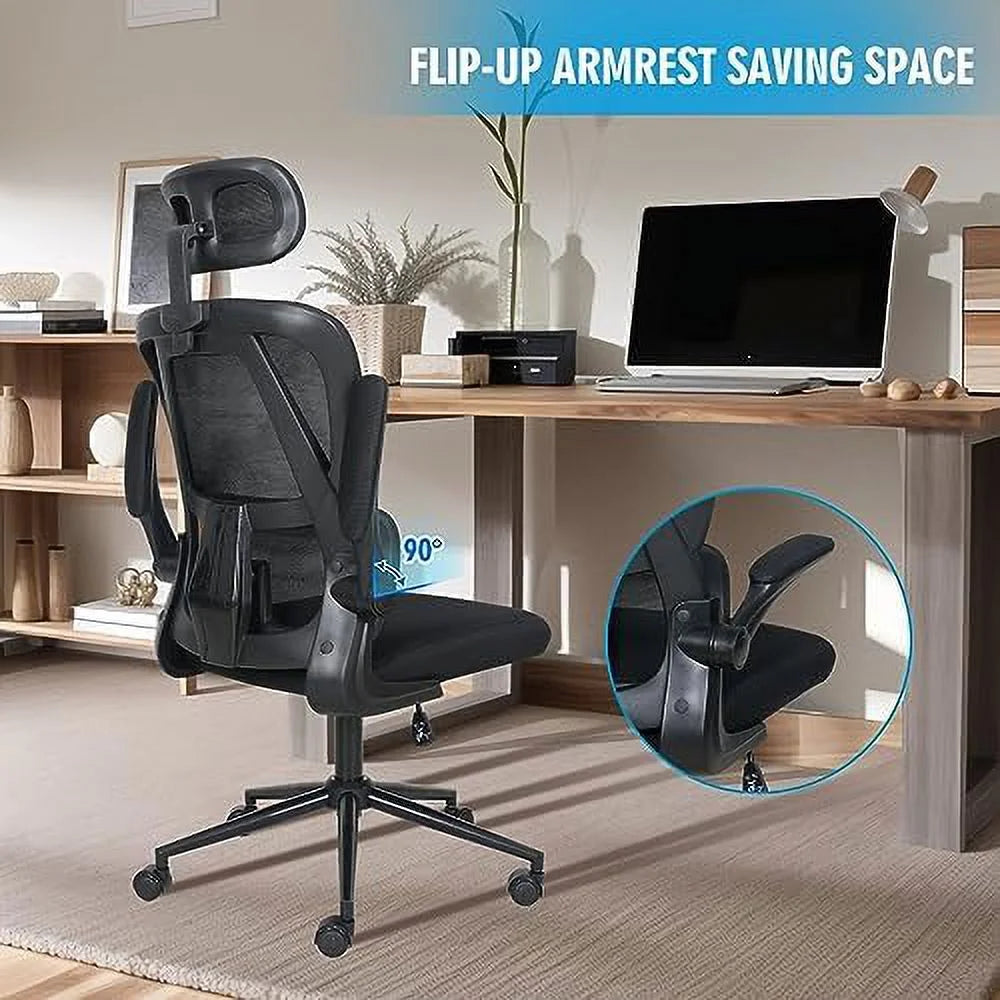 Black Mesh Reclining Office Chair with Lumbar Support J928372