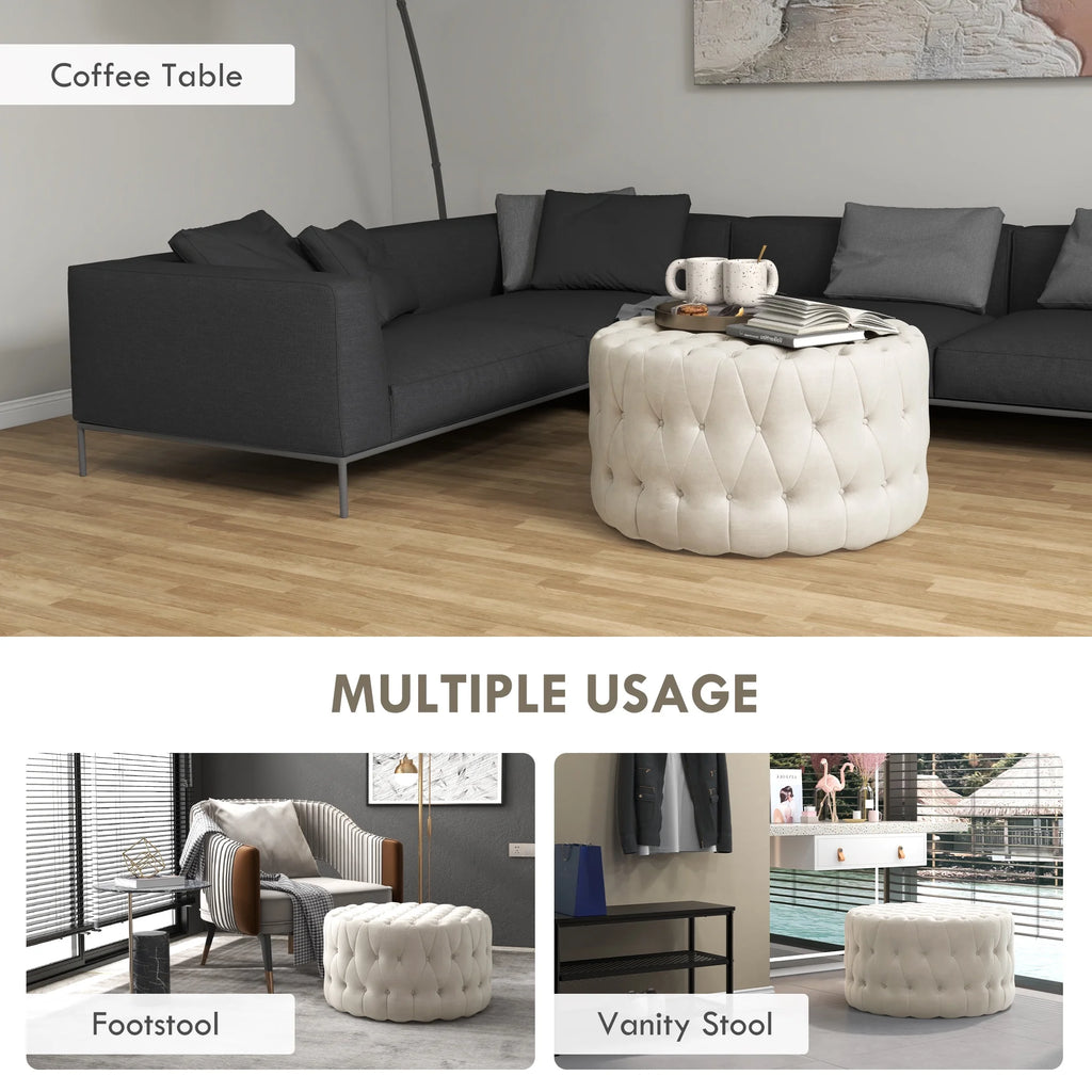 Beige Velvet-Feel Tufted Ottoman N171726