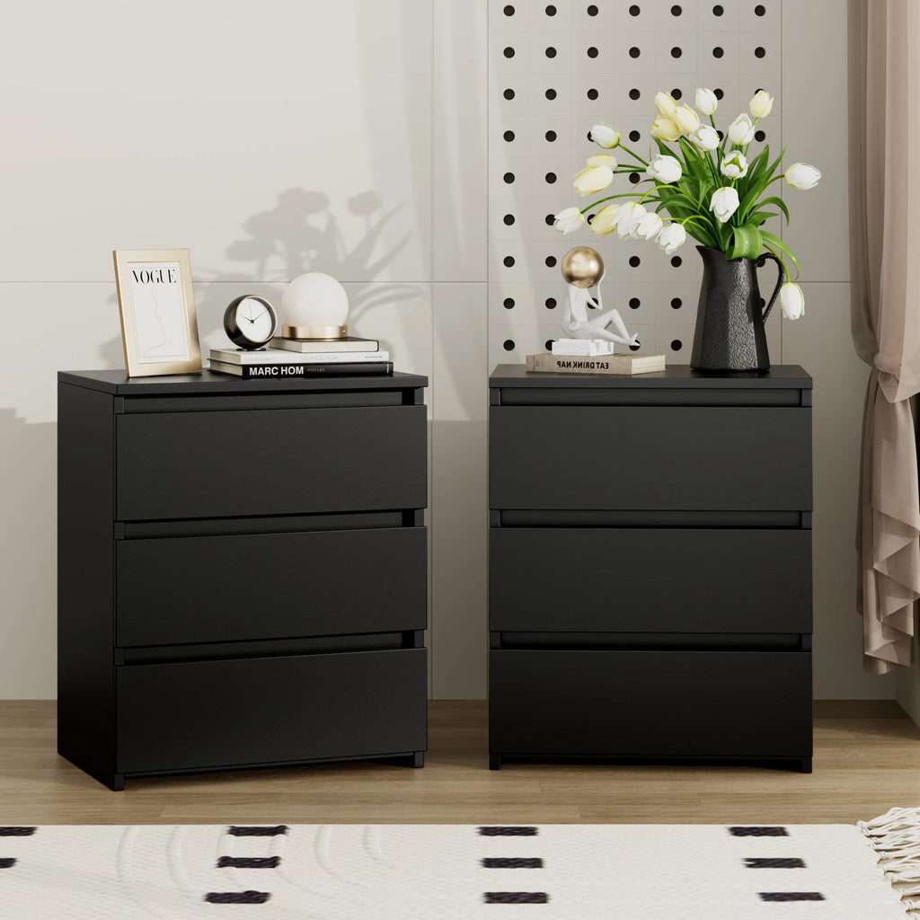 Black 3 Drawer Nightstand Set of 2 G708
