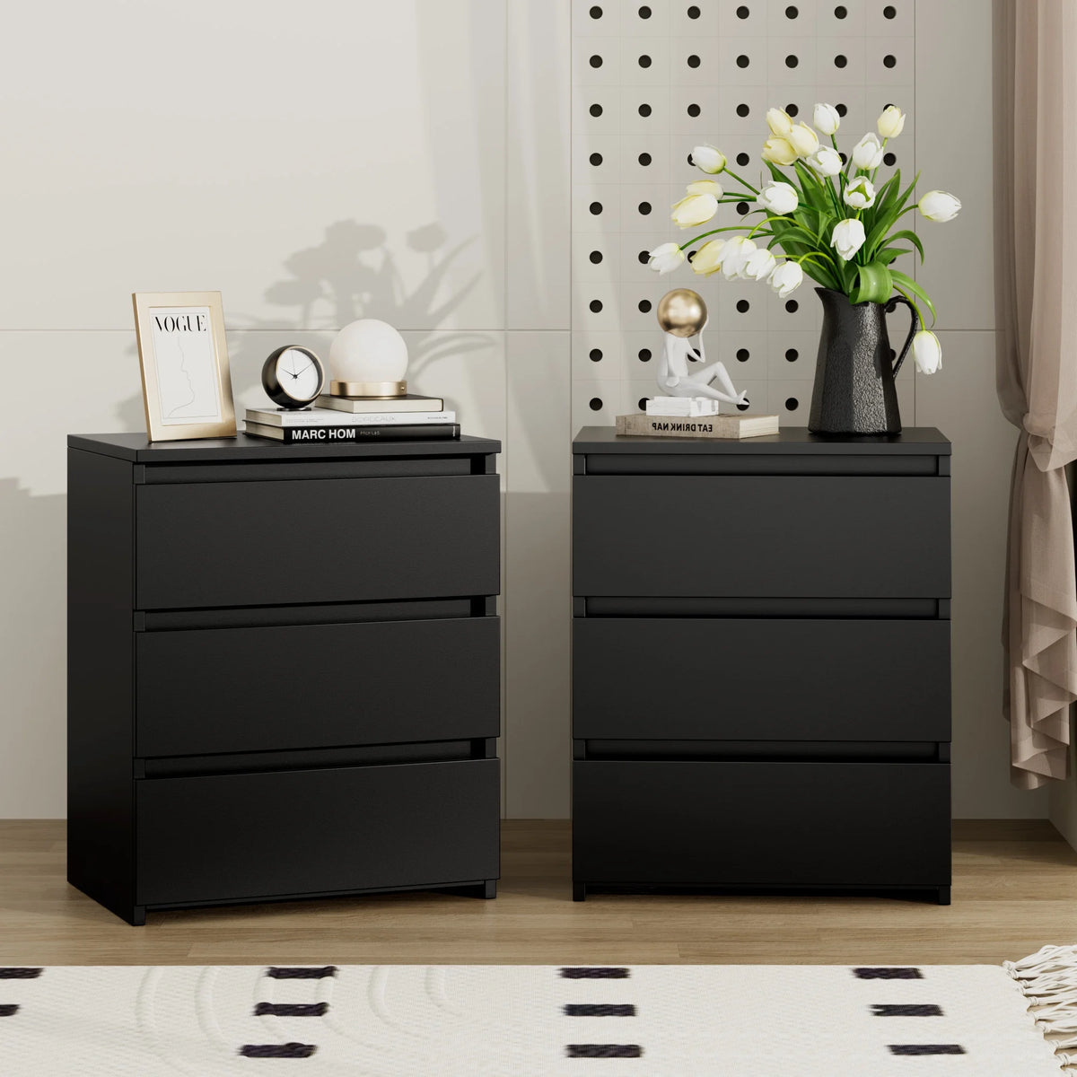 Black 3 Drawer Nightstand Set of 2 G708
