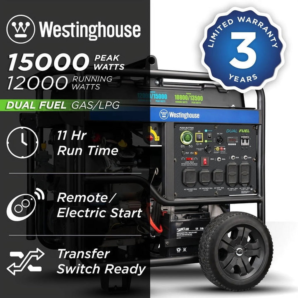 15,000 Peak Watt Dual Fuel Portable Generator R59649