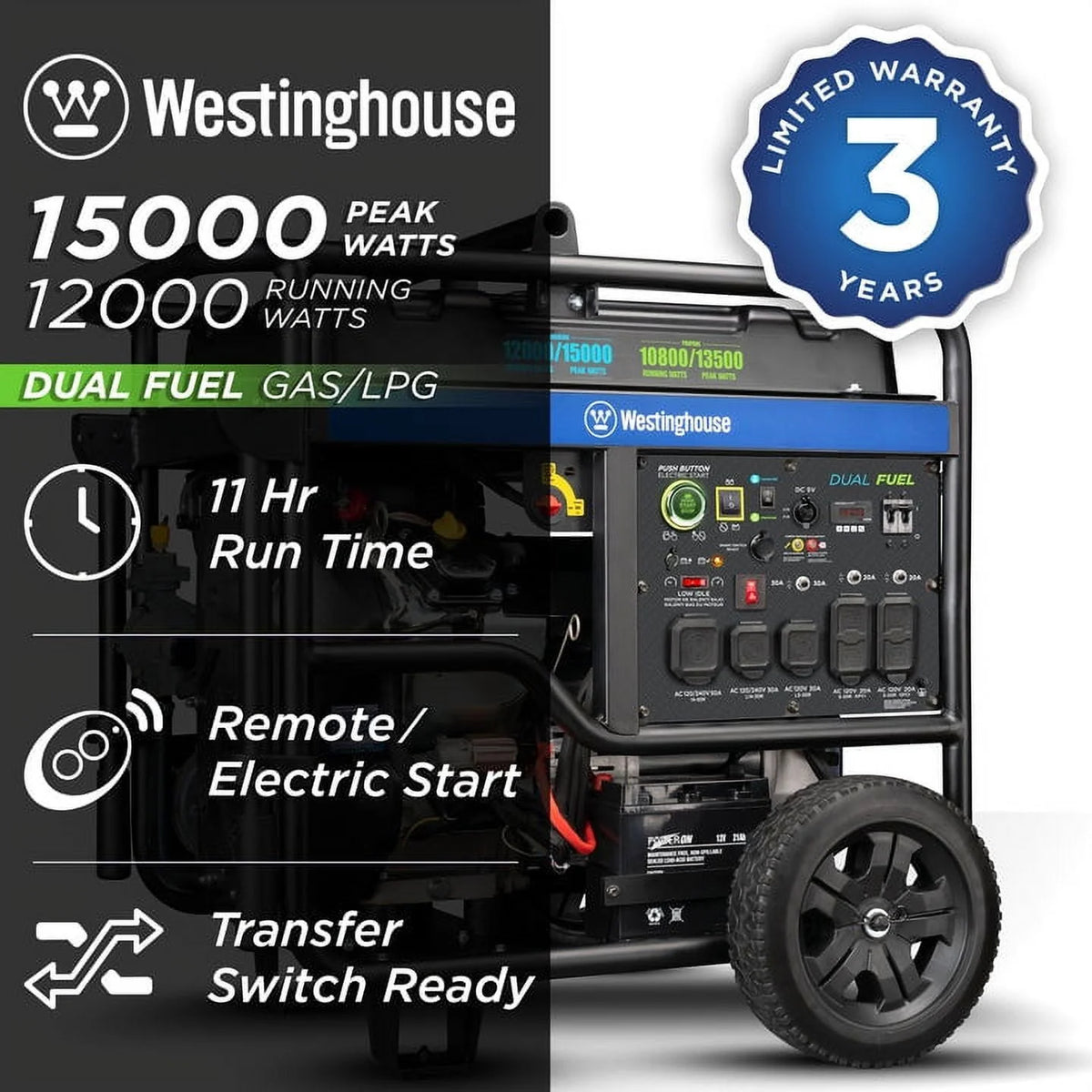 15,000 Peak Watt Dual Fuel Portable Generator R59649