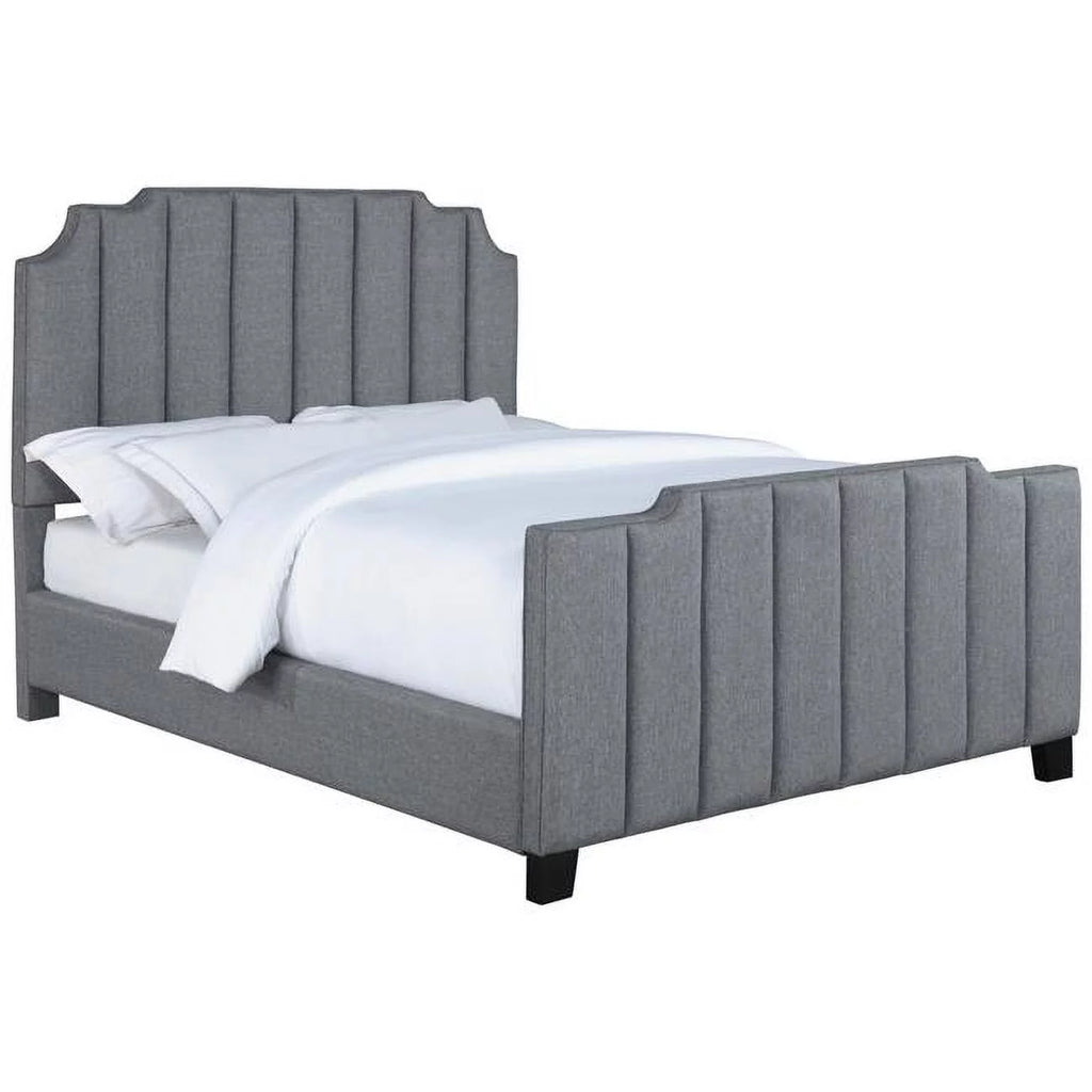 Light Gray & Black Upholstery King Size Panel Bed B7014