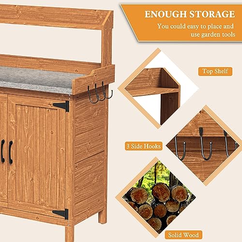 Wooden Outdoor Potting Bench with Storage Y232833