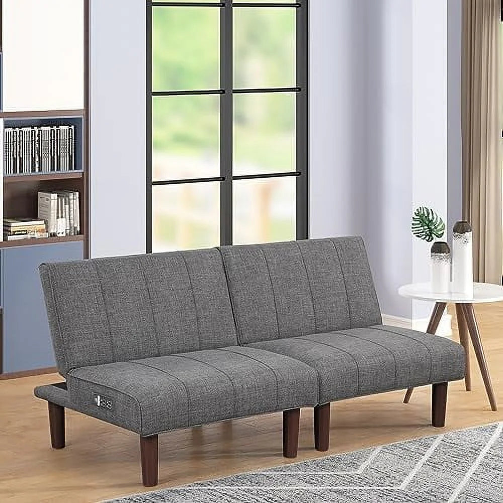 Convertible 2 Seater Futon Sofa with USB Port Y513