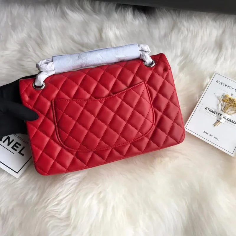 Red Medium Size Lambskin Leather Flap Bag N162
