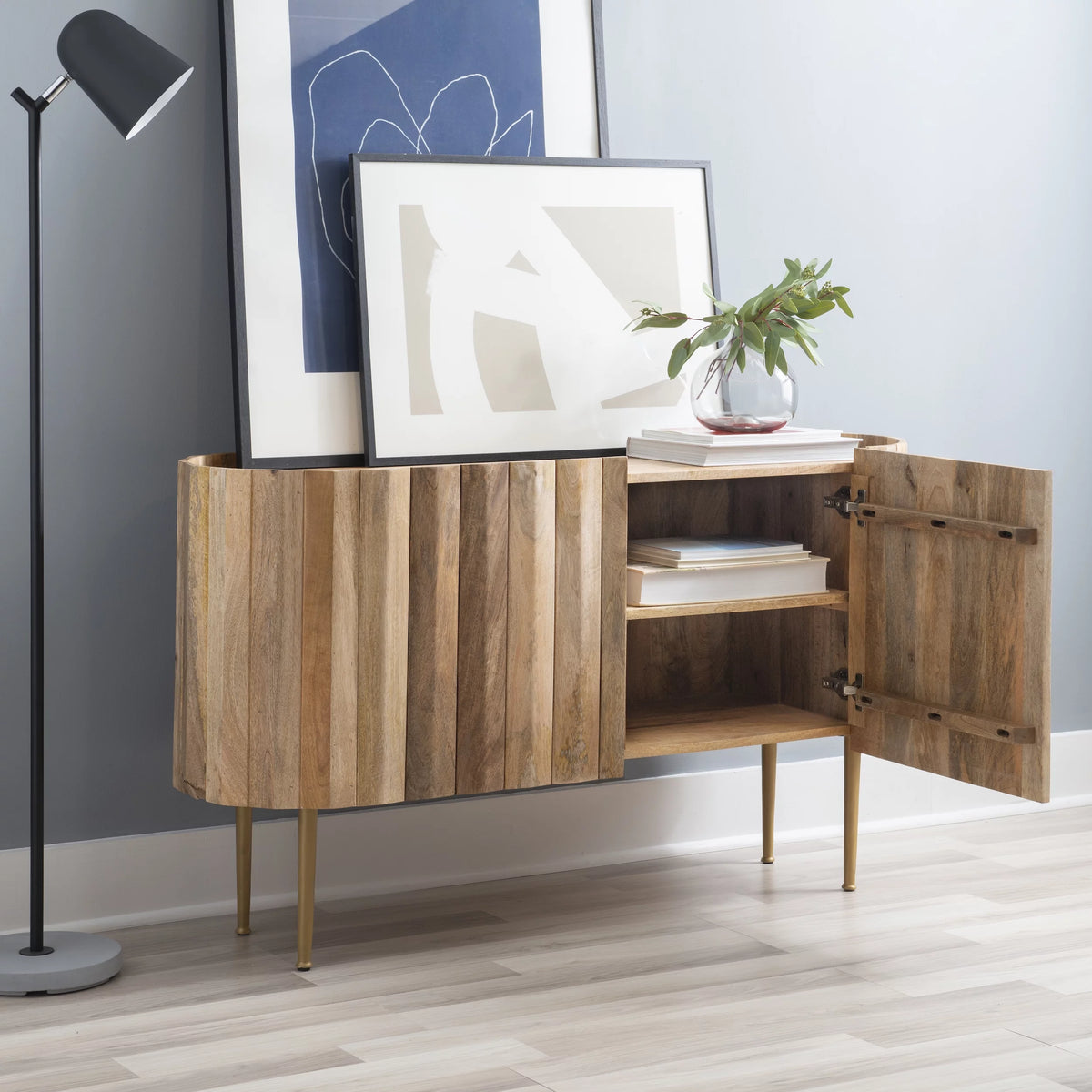 Wood and Iron Console Table with Shelves L125272