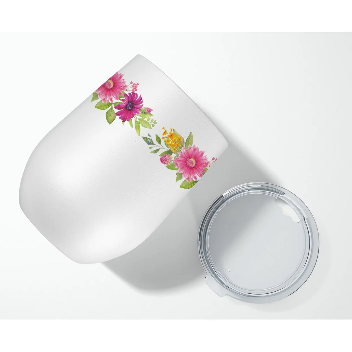 Collie Pink Flowers Stainless Steel 12 oz Stemless Wine Glass W1000