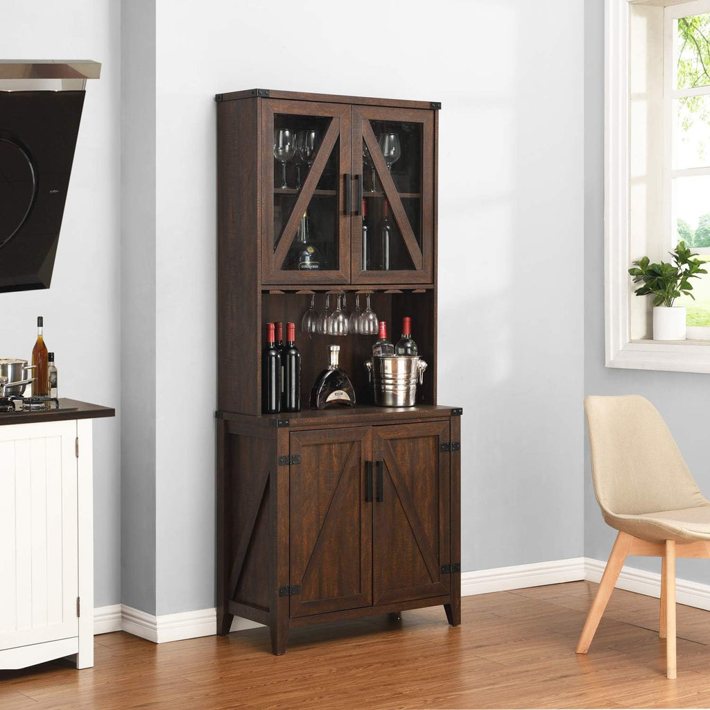 Grey Wash Bar Cabinet with Glass Cabinet I3623