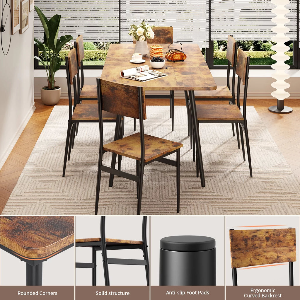 Extendable Kitchen Table Set for 4-6 People, 7-Piece Dining Table Set With 6 Chairs R26002
