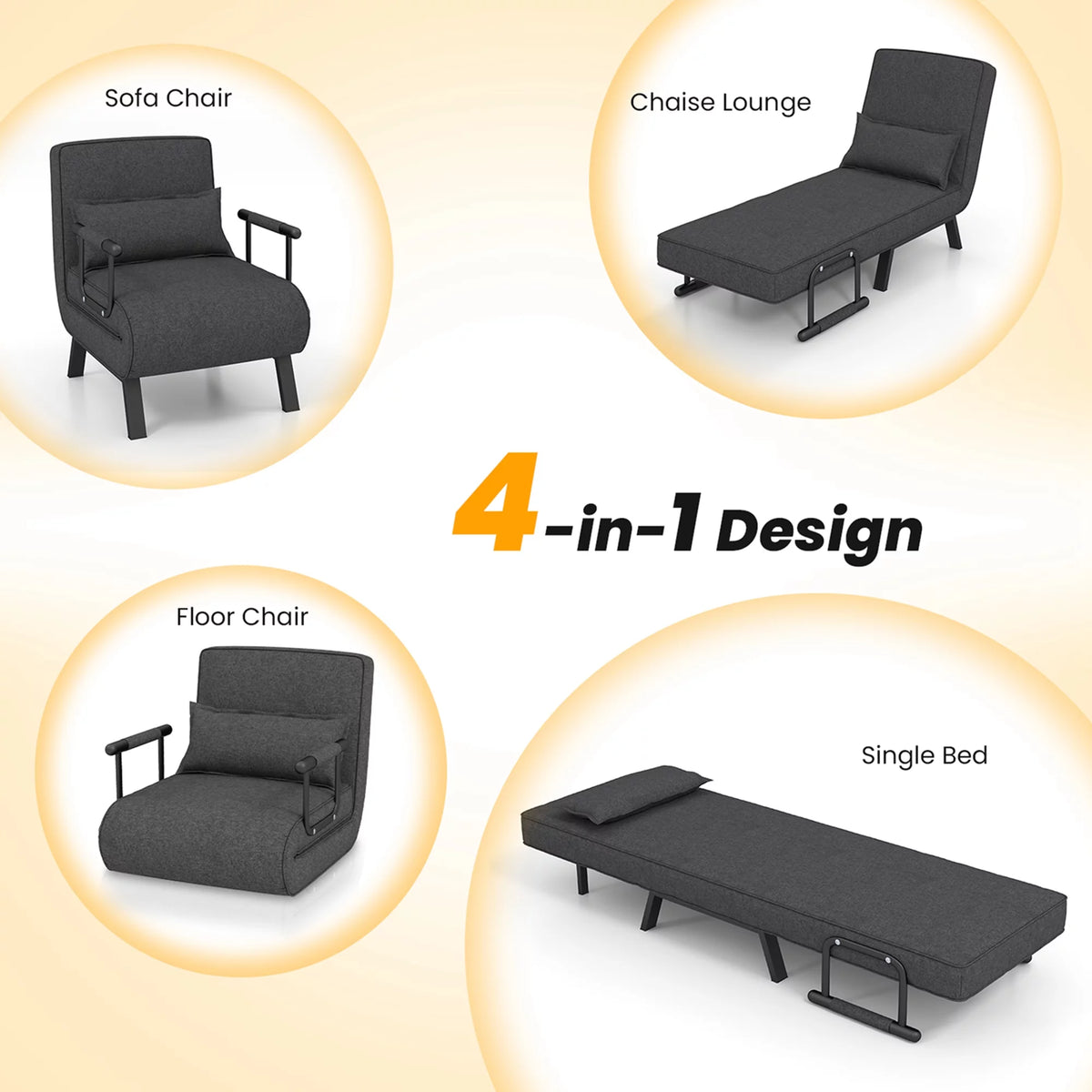Gray Convertible Sleeper Bed Armchair K191