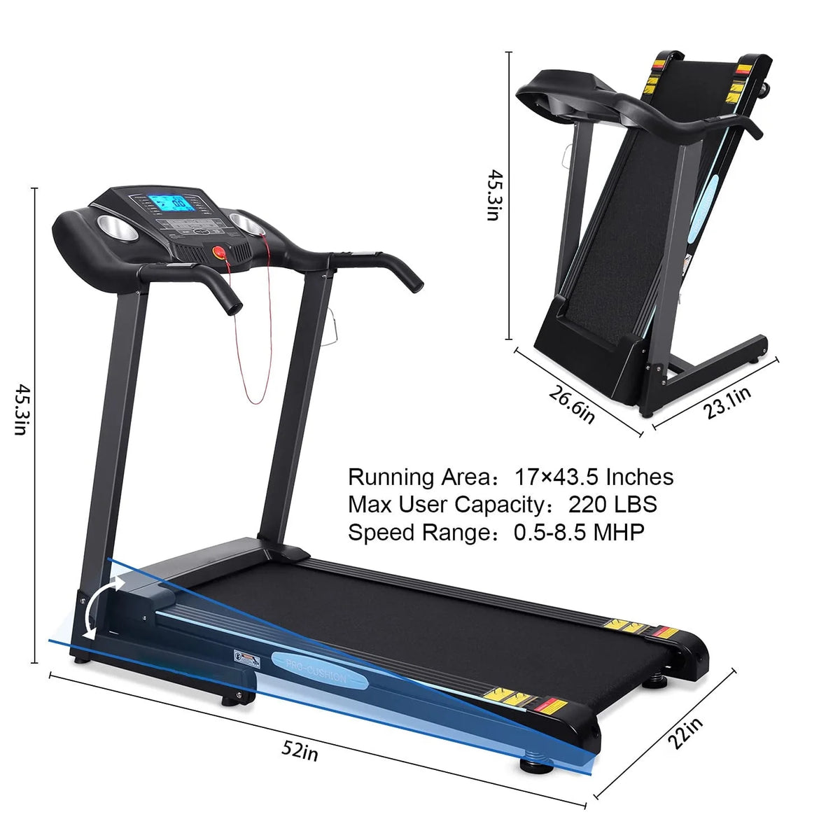 Folding Treadmill with 12% Auto Incline, 2.5 HP Motor W299381