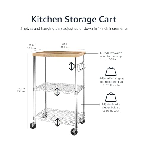 Portable Kitchen 3-Tier Storage Rack on Caster Wheels with Adjustable Shelves S8019
