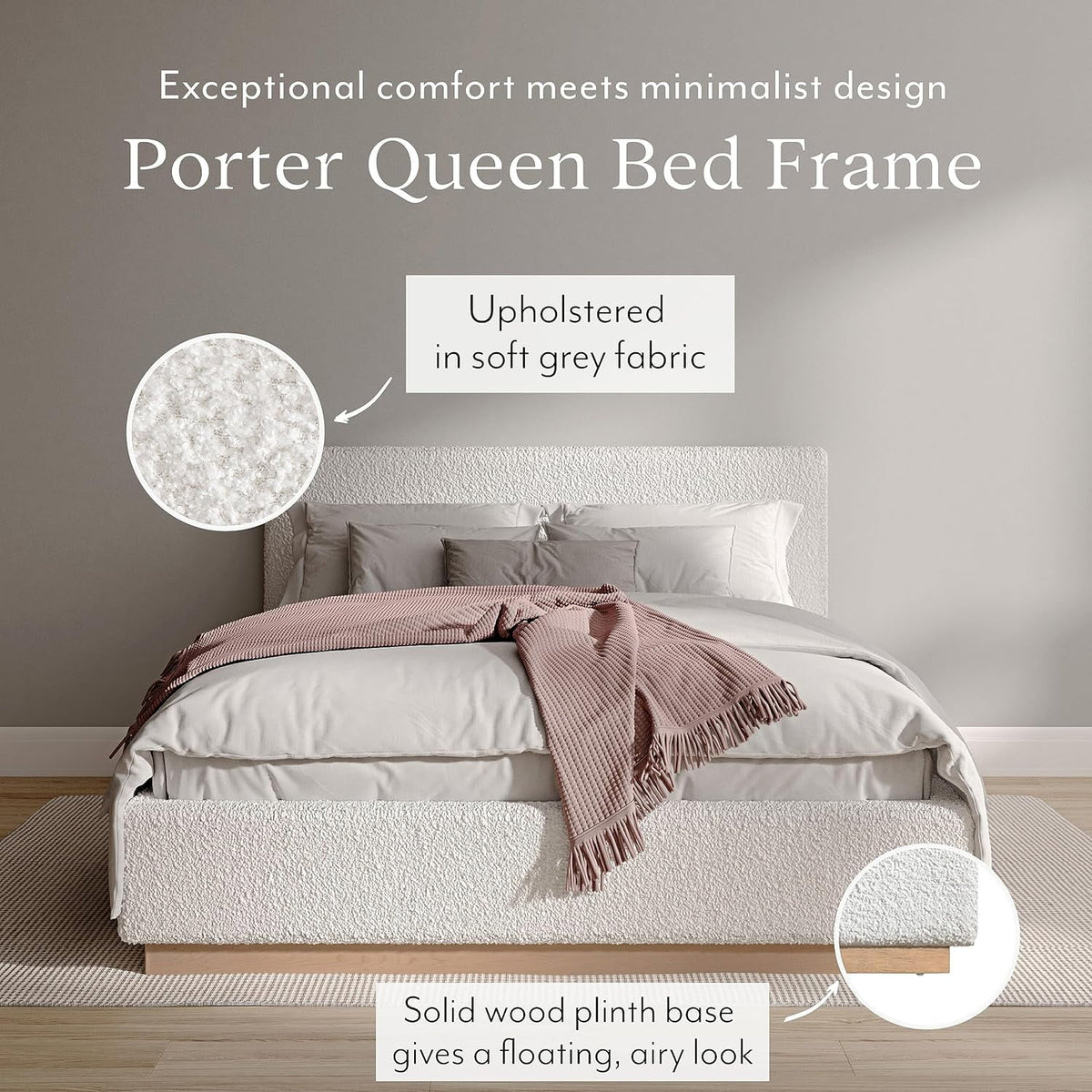 Queen Boucle Platform Bed F825520