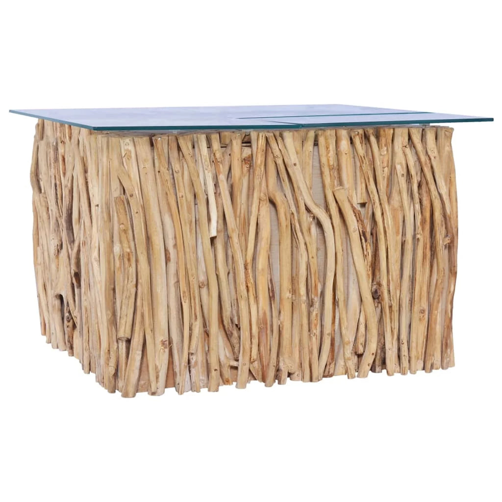 Coffee Table Glass Tabletop with Teak Wood Base C812348