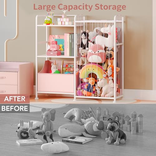 2-Tier White Stuffed Animal Storage Bookshelf with Toy Organizer Q937