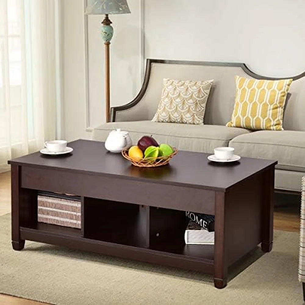 Lift Top Coffee Table with Hidden Compartment White Brown J3476