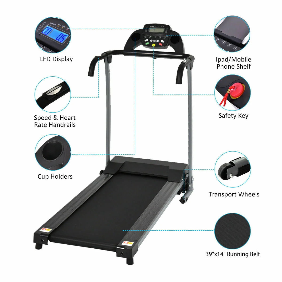 Folding Electric Treadmill 800W Pink W367846