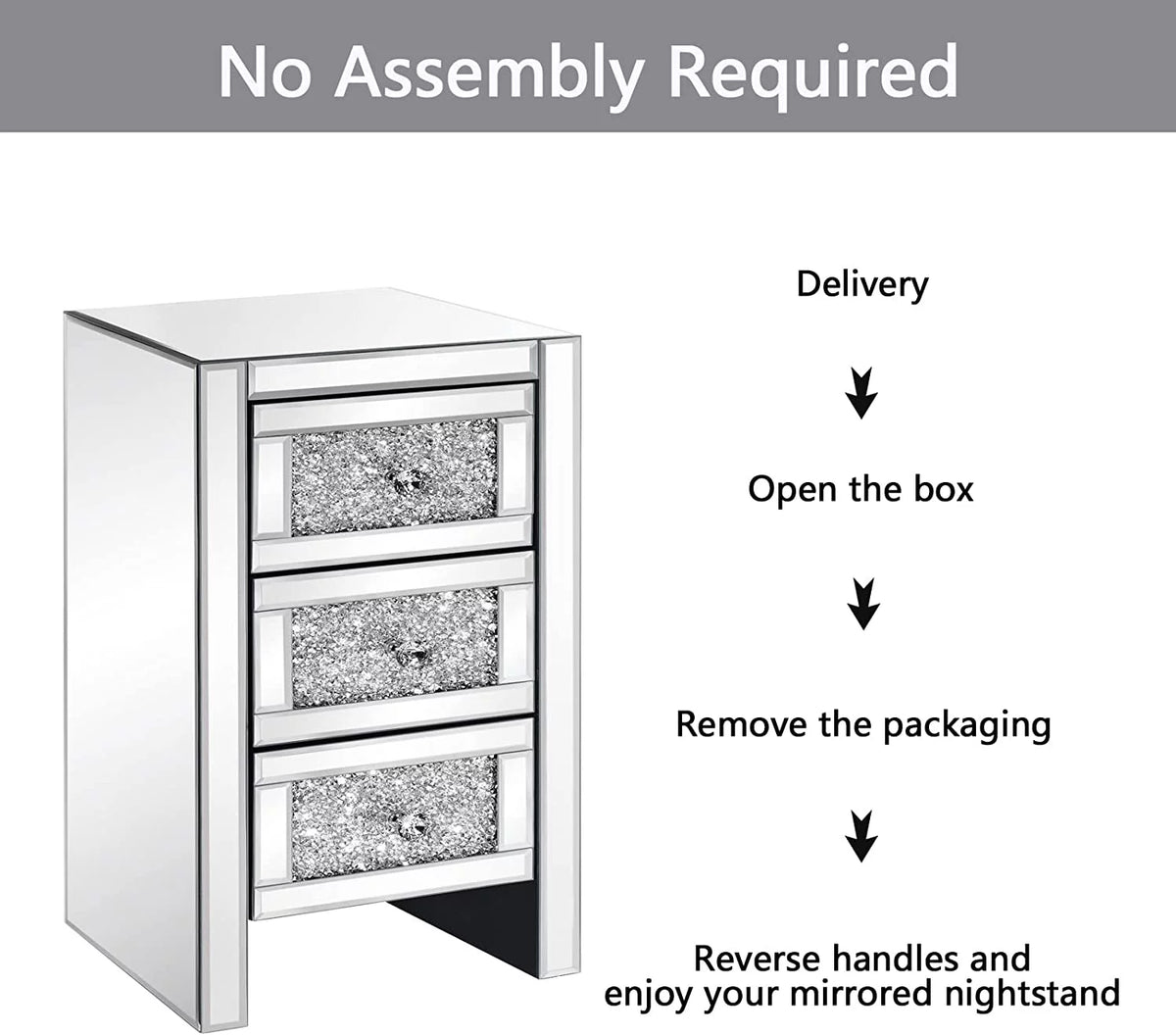 Mirrored 3-Drawer Crystal Nightstand Y3915