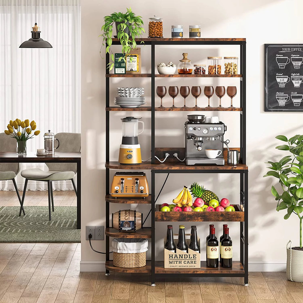 Brown 10-Tier Kitchen Bakers Rack with Power Outlets F1878