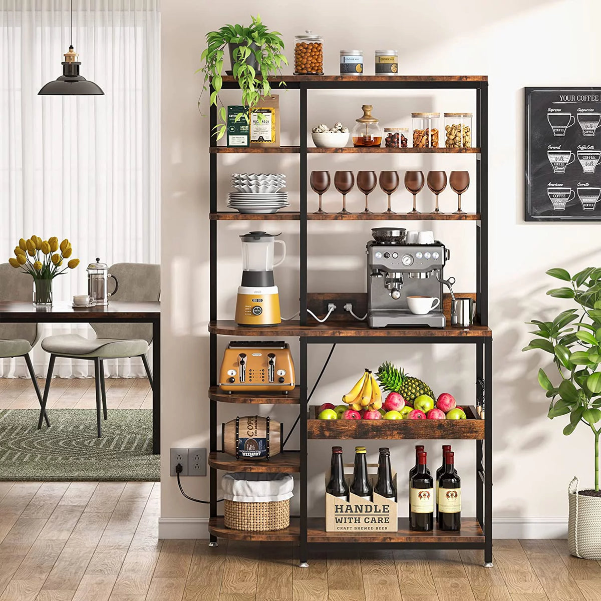 Brown 10-Tier Kitchen Bakers Rack with Power Outlets F1878