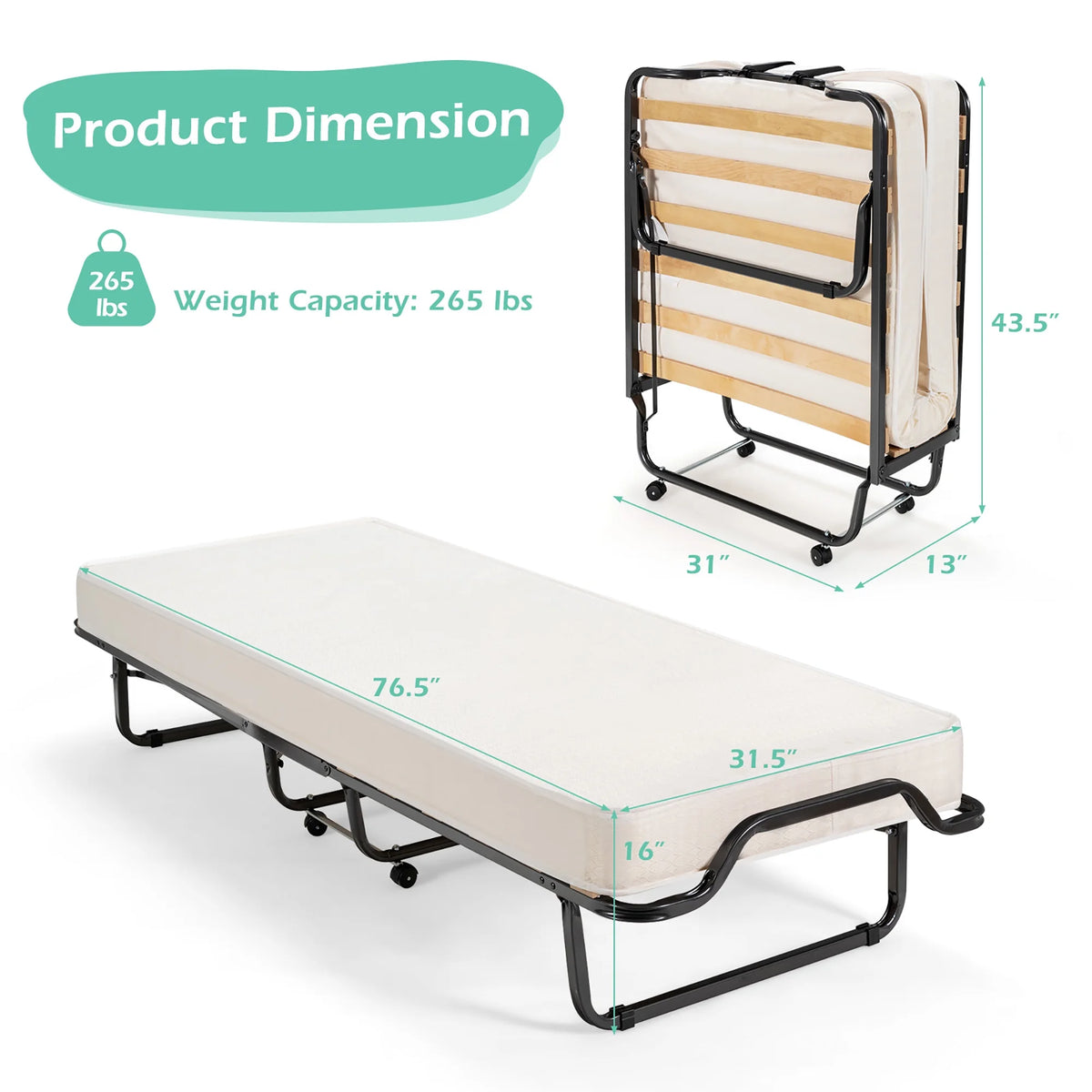 Portable Folding Bed with Memory Foam Mattress A6217