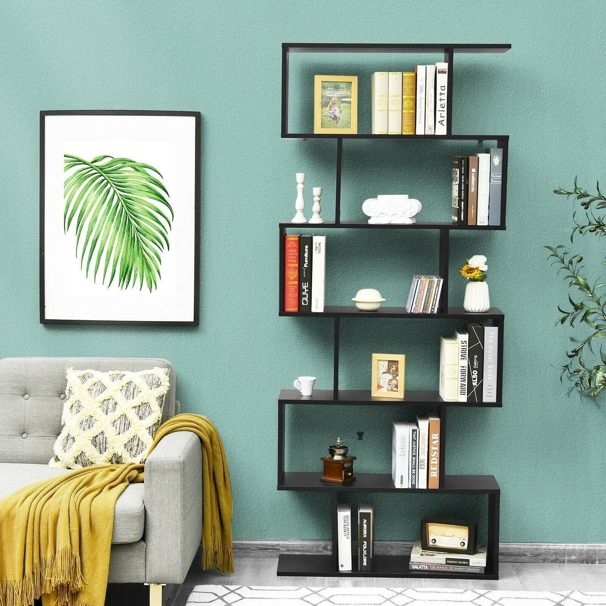 6 Tier S-Shaped White Bookshelf W7461