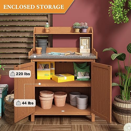 Wooden Outdoor Potting Bench with Storage Y232833