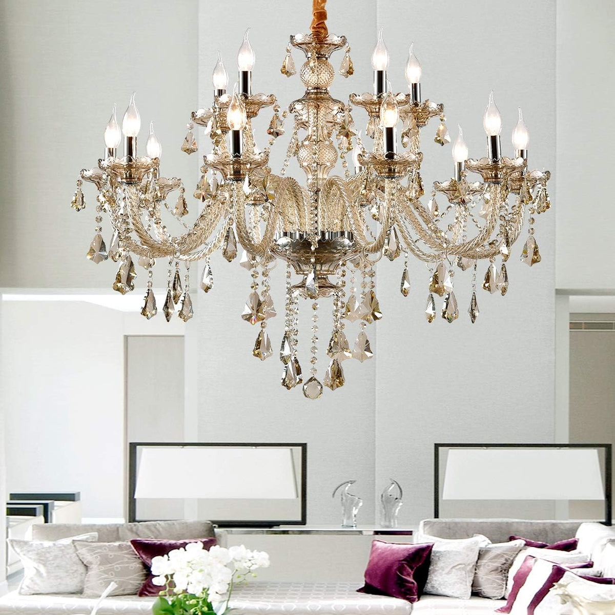 15 Lights Cognac K9 Crystal Chandelier Q979633