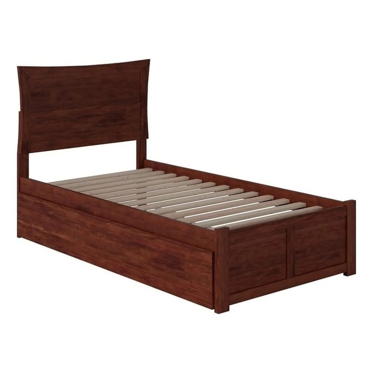 Solid Wood Twin Trundle Platform Bed in Walnut D961423