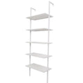 White 5-Shelf Ladder Bookcase with Metal Frame U254
