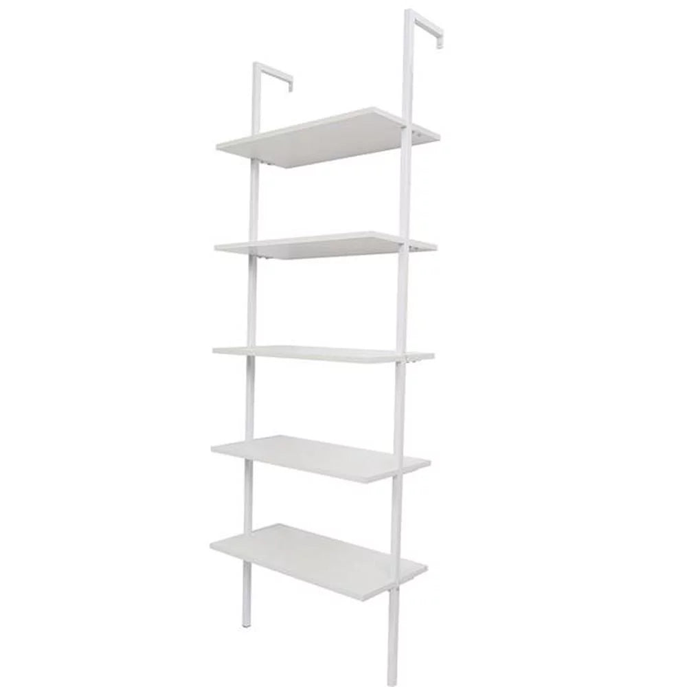White 5-Shelf Ladder Bookcase with Metal Frame U254