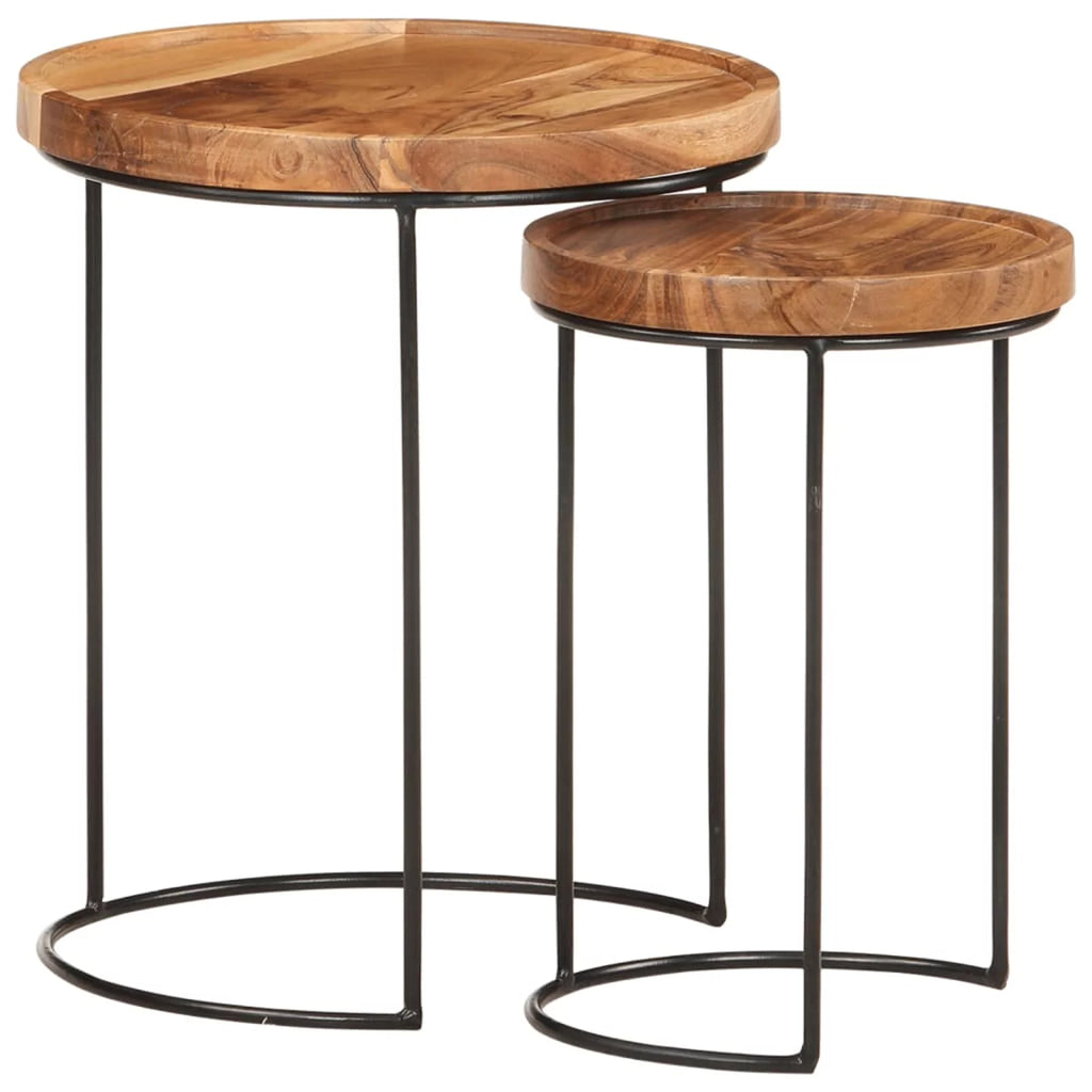 2 Piece Acacia Wood Round Top Coffee Table Set F23340