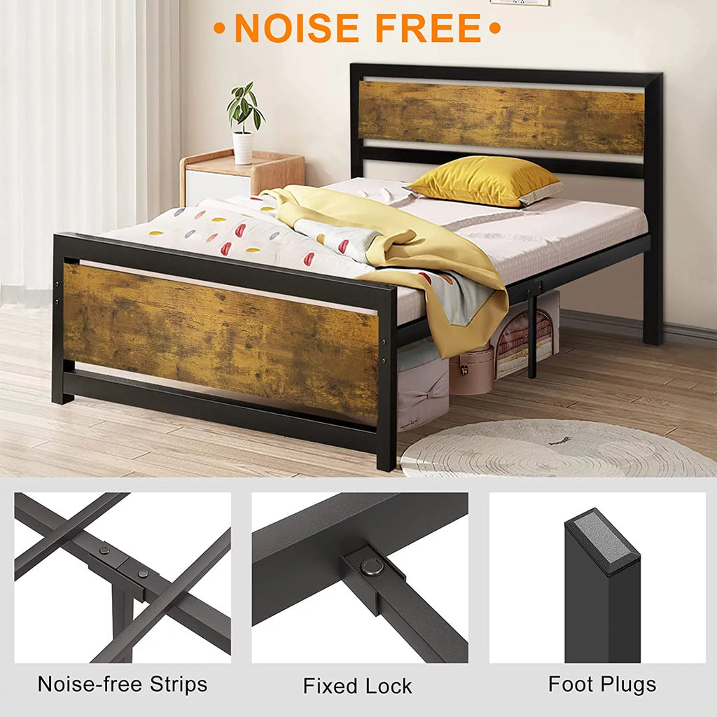 King Size Metal Bed Frame with Wood Headboard Y7218