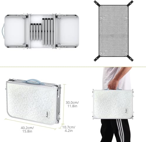 Folding Camping Table with Storage Net, 3 Adjustable Height, Pure Black J387173