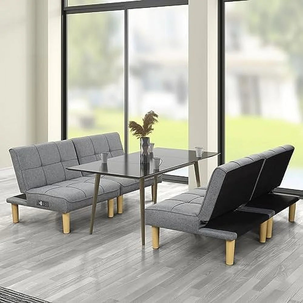Convertible 2 Seater Futon Sofa with USB Port Y513