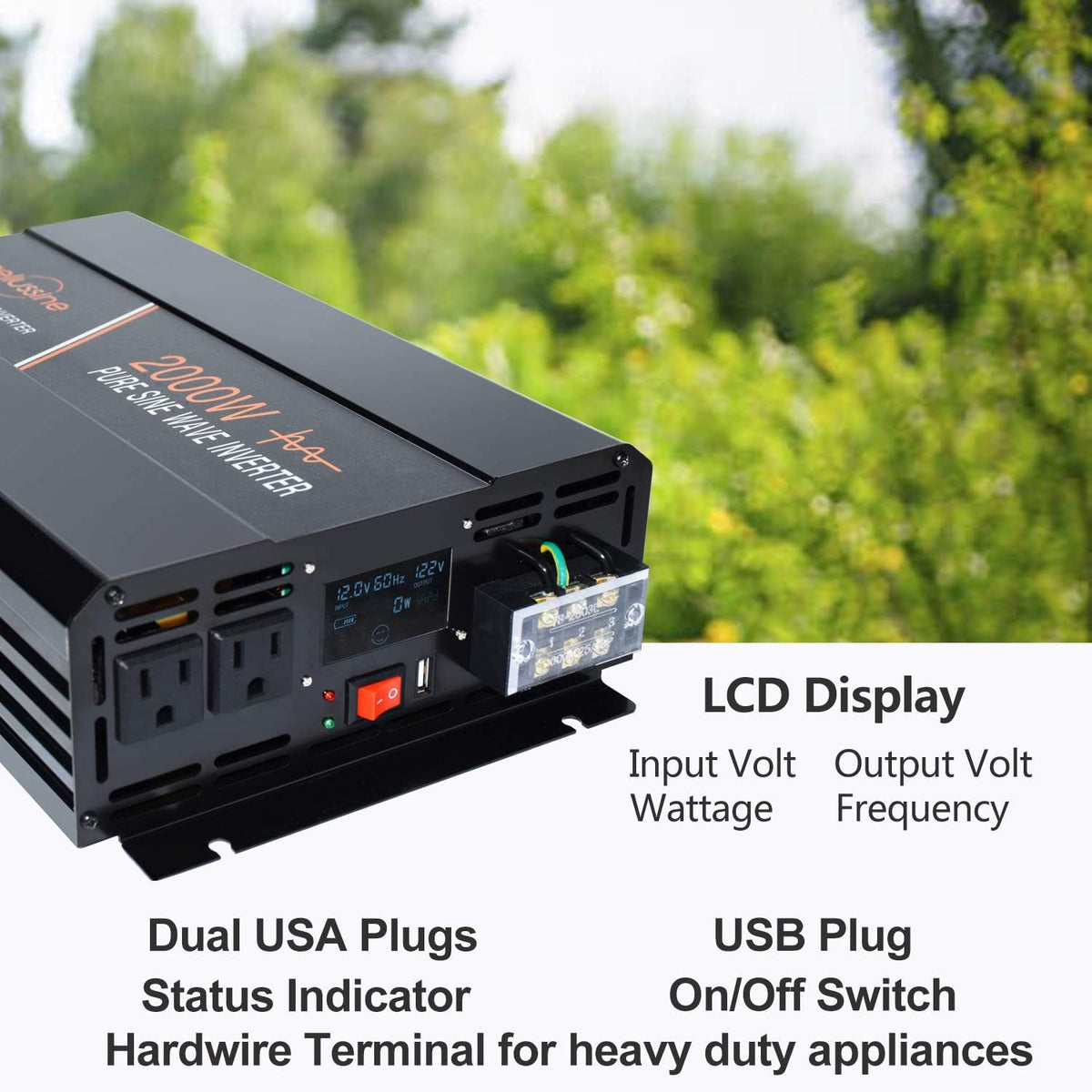 2000 Watt Pure Sine Wave Inverter 12v dc to ac 120v with LCD Display T36177