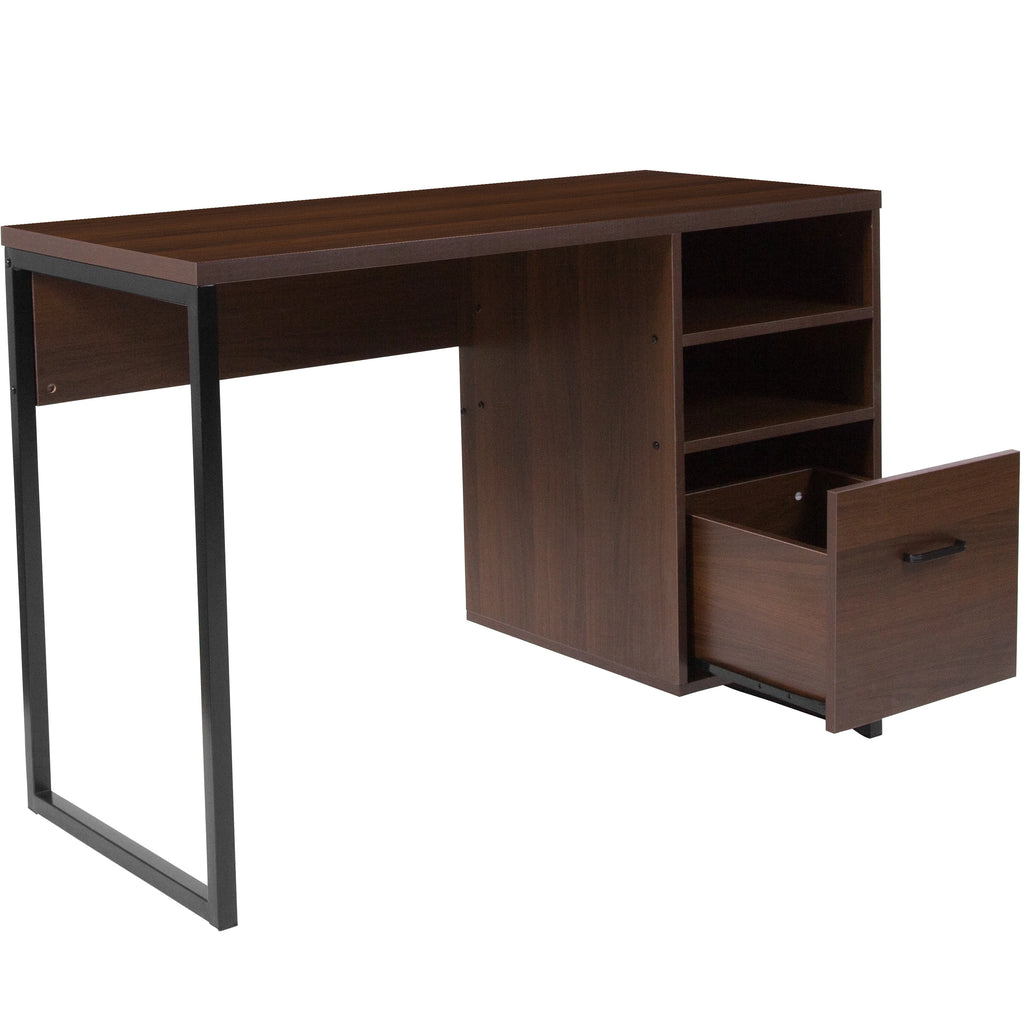 Rustic Coffee Wood Grain Computer Desk with Metal Frame R8415