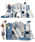 8 in 1 Toddler Slide with Climber, Basketball Hoop, Tunnel and Storage Space D100120