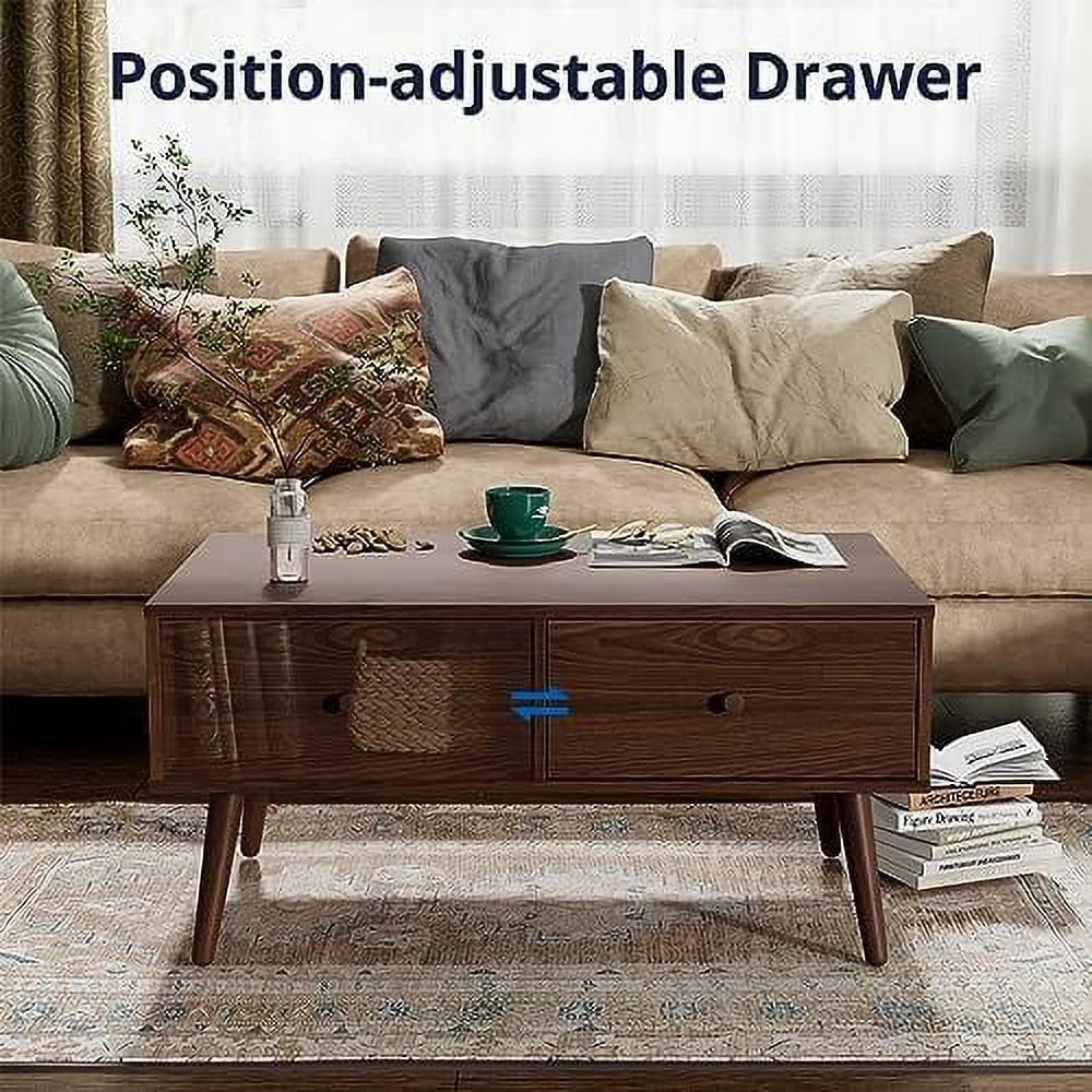 Brown Wood Coffee Table with Drawer K78395