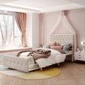 Beige Twin Size Metal Platform Bed with Linen Upholstered Headboard and Storage Drawer Q509652