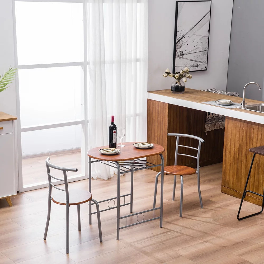 3PCS Dining Table Set 2 Chairs Wood Metal U218