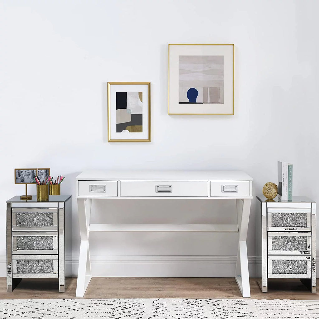 Mirrored 3-Drawer Crystal Nightstand Y3915