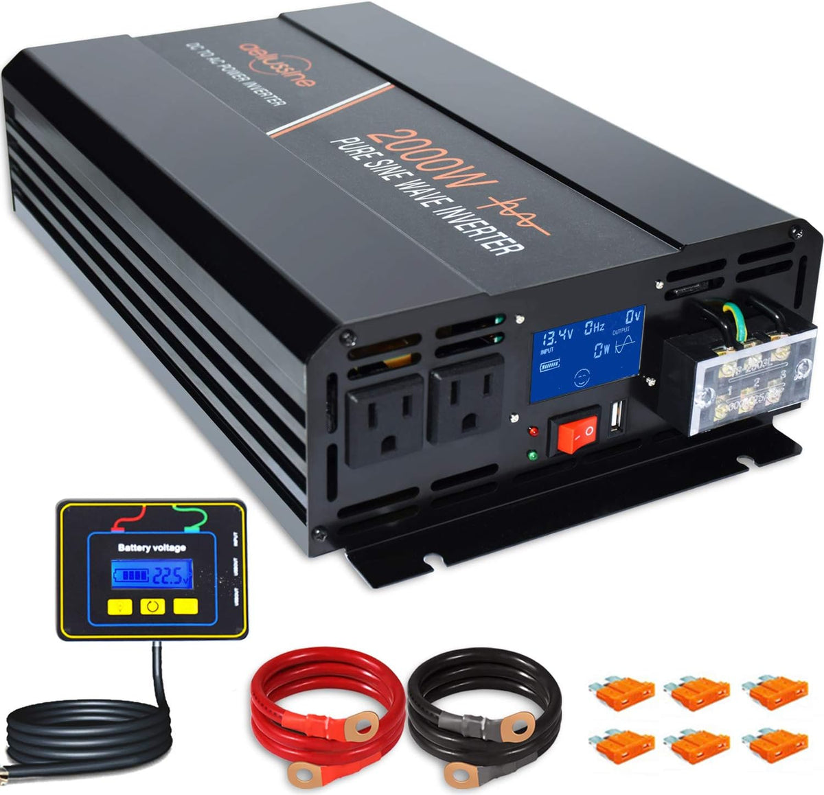 2000 Watt Pure Sine Wave Inverter 12v dc to ac 120v with LCD Display T36177