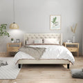 Queen Size Beige Upholstered Platform Bed with Slat Support Y237728