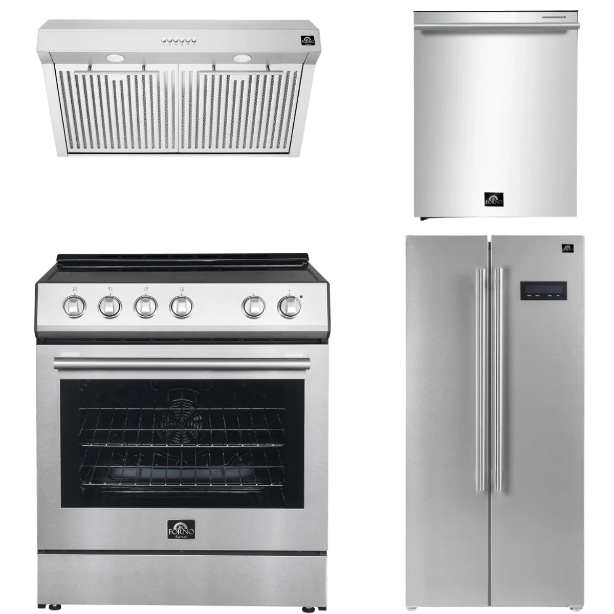 30 Electric Range, Range Hood, Refrigerator and Dishwasher in Stainless Steel B243