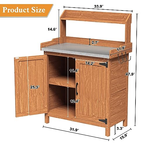 Wooden Outdoor Potting Bench with Storage Y232833