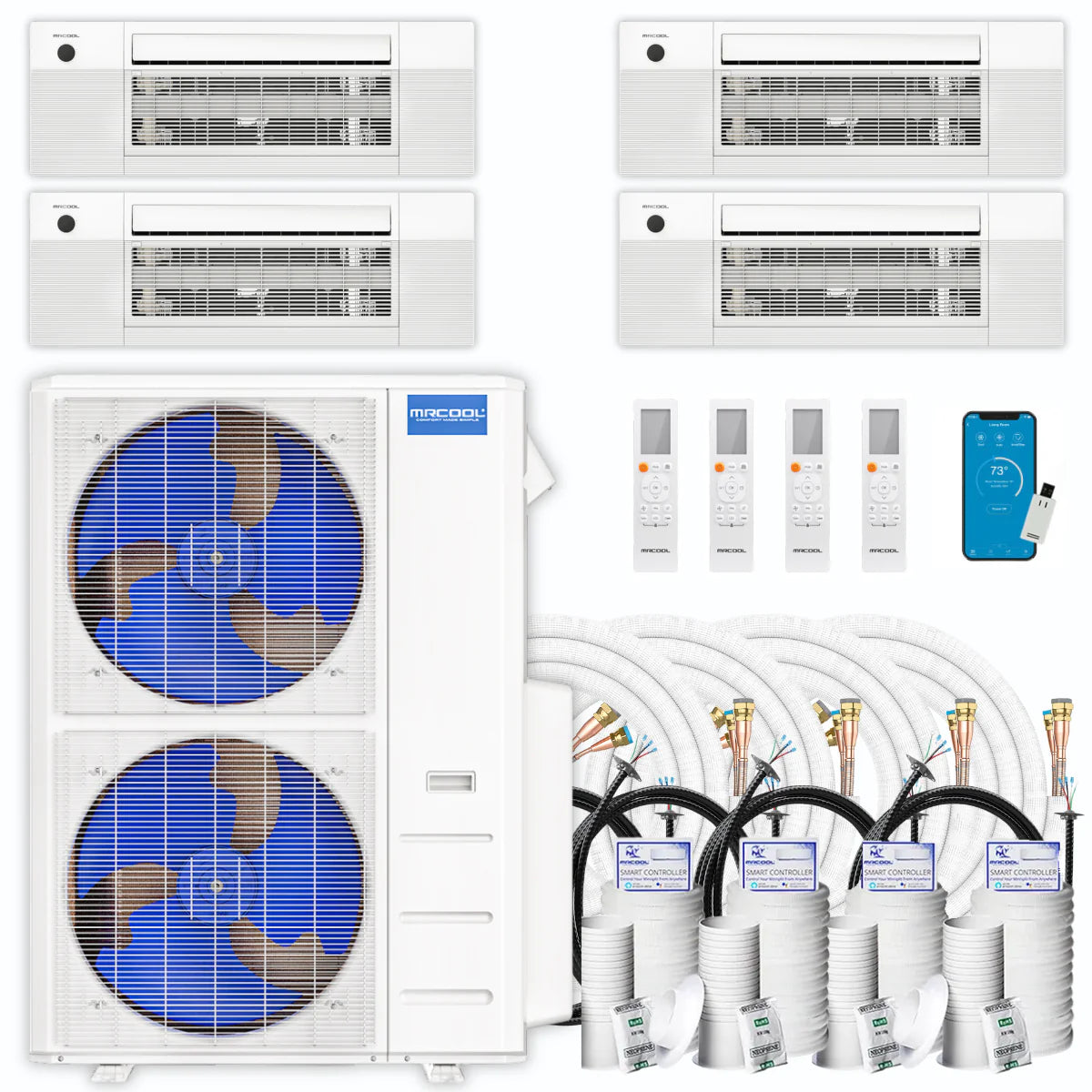 54,000 BTU 4 Zone Ceiling Cassette Ductless Air Conditioner and Heat Pump E2914