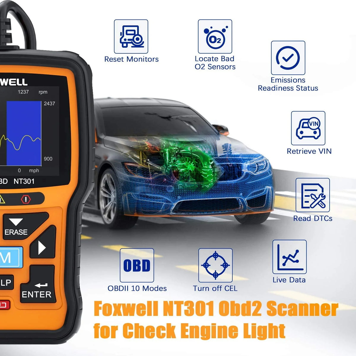 OBD2 Scanner Engine Code Reader Automotive Diagnostic Tool D86427