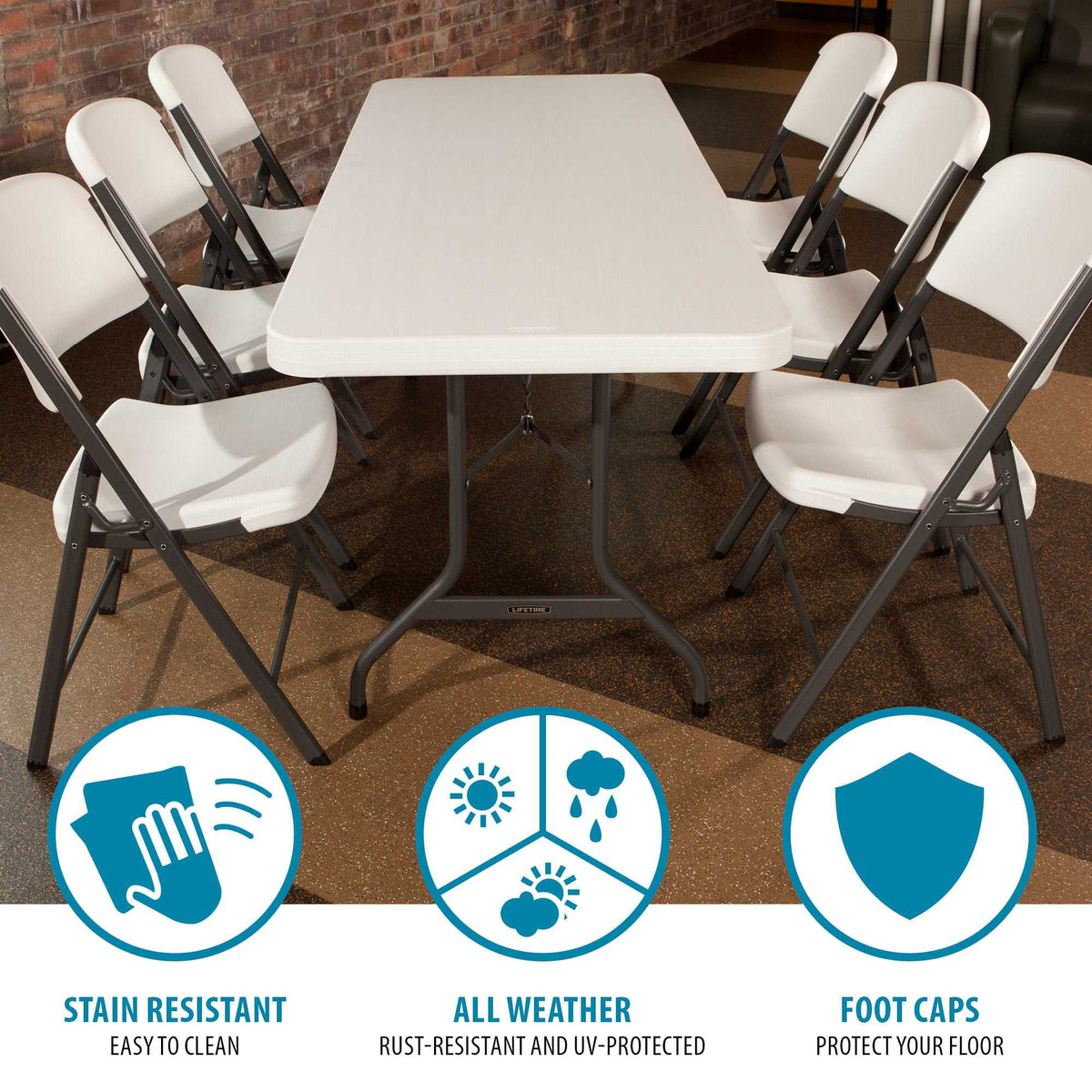 6 Foot Rectangle Folding Table White Granite N394646